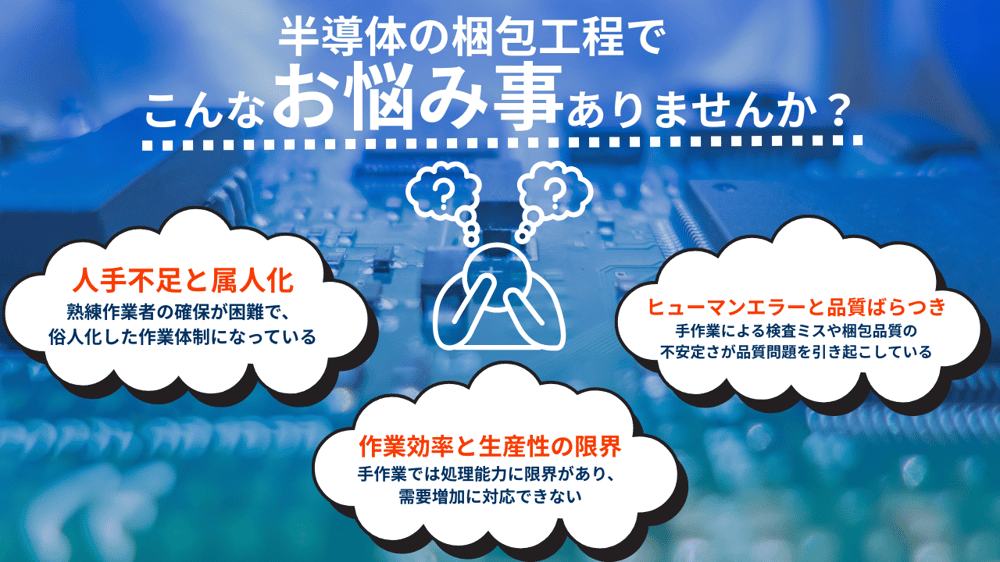 半導体自動梱包設備 お悩み事 半導体自動梱包設備 お悩み事